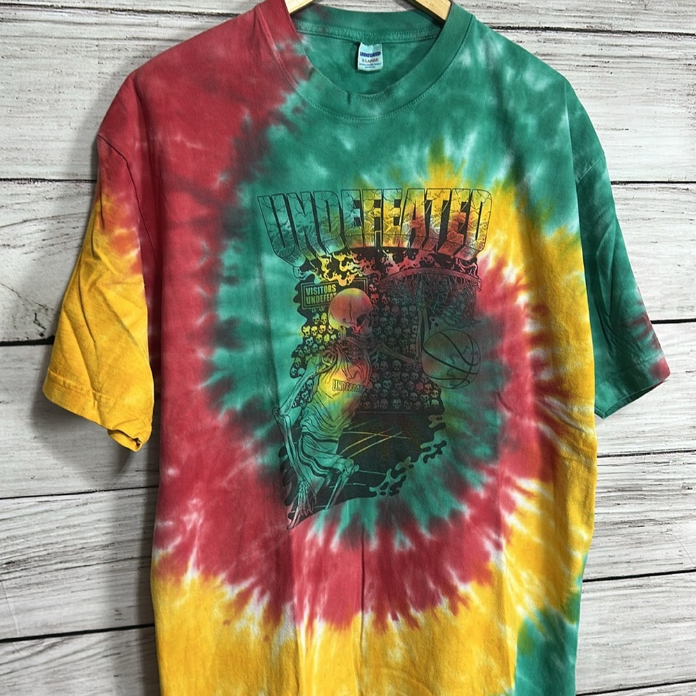 Undefeated Y2K USA Made Basketball Skeleton Tie Dye Tee Shirt XL - Picture 4 of 5